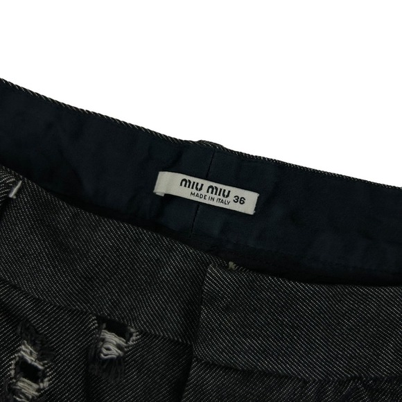 Miu Miu Black Italian Denim Distressed High Waisted Shorts 4 - Picture 4 of 6